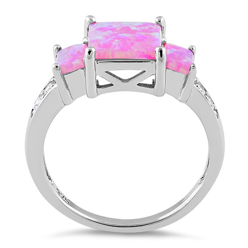 Sterling Silver Pink Lab Opal Square CZ Ring