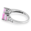 Sterling Silver Pink Lab Opal Square CZ Ring