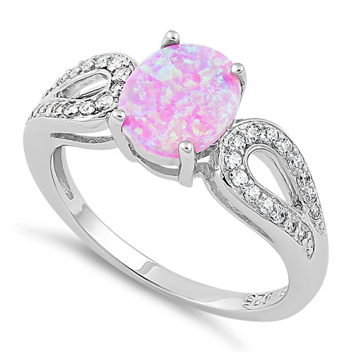 Sterling Silver Pink Oval Lab Opal CZ Ring