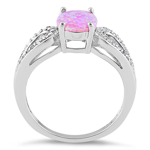 Sterling Silver Pink Oval Lab Opal CZ Ring