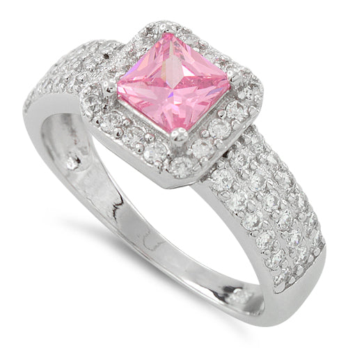 Sterling Silver Pink Princess Cut CZ Ring