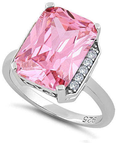 Sterling Silver Pink Radiant Cut CZ Ring