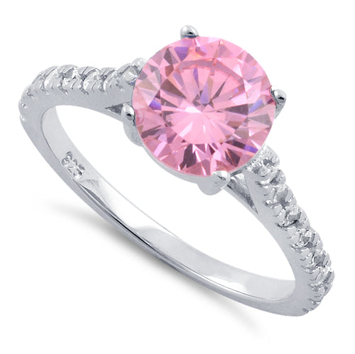 Sterling Silver Pink Round Cut Engagement CZ Ring