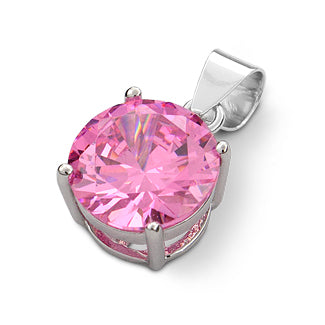 Sterling Silver Pink Round CZ 10mm Pendant