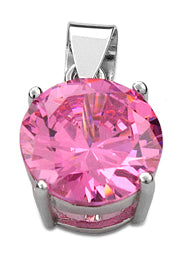 Sterling Silver Pink Round CZ 10mm Pendant