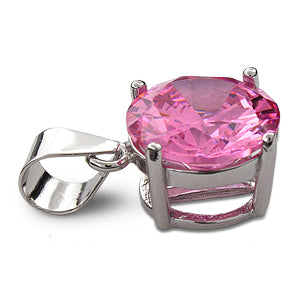 Sterling Silver Pink Round CZ 10mm Pendant