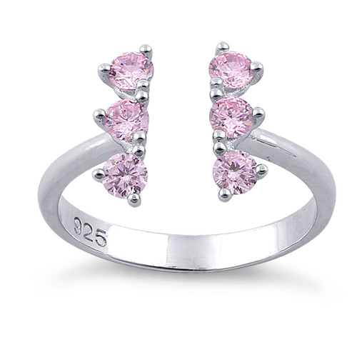 Sterling Silver Pink Six Round Stones Adjustable CZ Ring