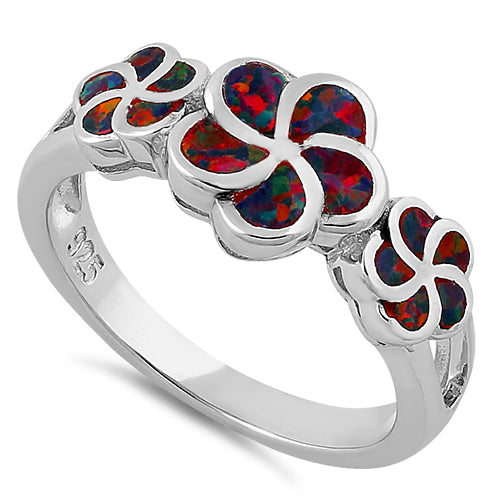 Sterling Silver Plumeria Black Lab Opal Ring