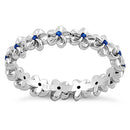 Sterling Silver Plumeria Blue Spinel CZ Eternity Band Ring