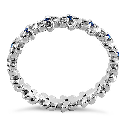 Sterling Silver Plumeria Blue Spinel CZ Eternity Band Ring