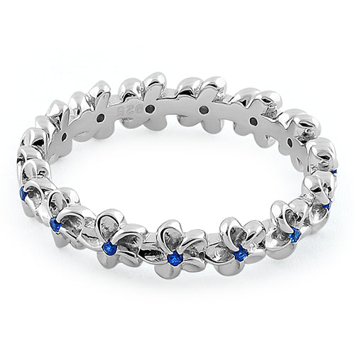 Sterling Silver Plumeria Blue Spinel CZ Eternity Band Ring