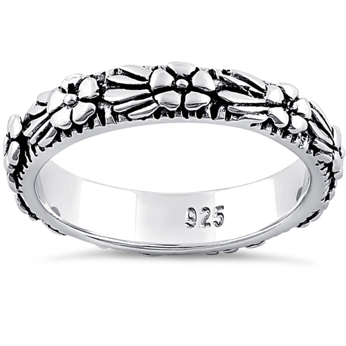 Sterling Silver Plumeria Flower Eternity Band