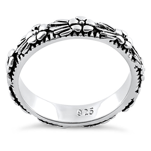 Sterling Silver Plumeria Flower Eternity Band