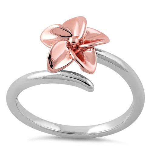 Sterling Silver Plumeria Two-tone Rose Gold Ring