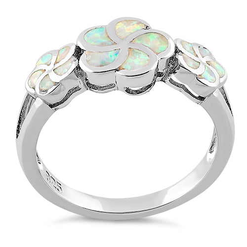 Sterling Silver Plumeria White Lab Opal Ring