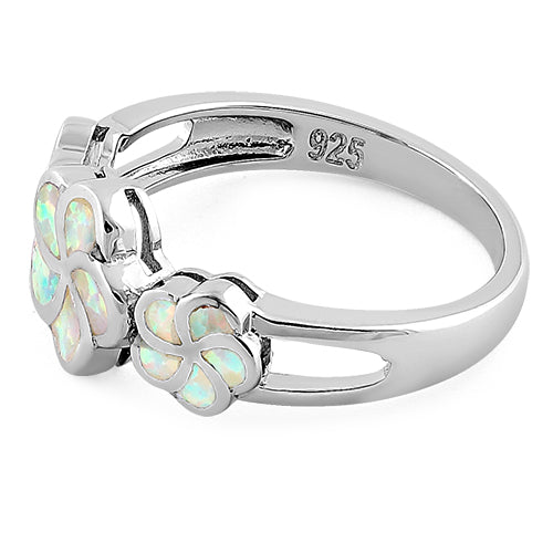 Sterling Silver Plumeria White Lab Opal Ring
