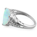 Sterling Silver Plump Pear Shape White Lab Opal Clear CZ  Ring