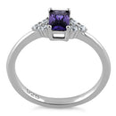 Sterling Silver Precious Emerald Cut Amethyst CZ Ring