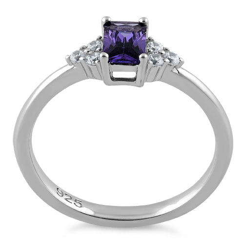 Sterling Silver Precious Emerald Cut Amethyst CZ Ring