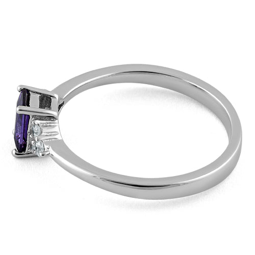 Sterling Silver Precious Emerald Cut Amethyst CZ Ring