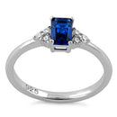 Sterling Silver Precious Emerald Cut Blue Spinel CZ Ring