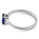 Sterling Silver Precious Emerald Cut Blue Spinel CZ Ring