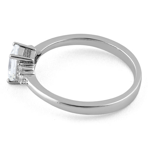 Sterling Silver Precious Emerald Cut Clear CZ Ring
