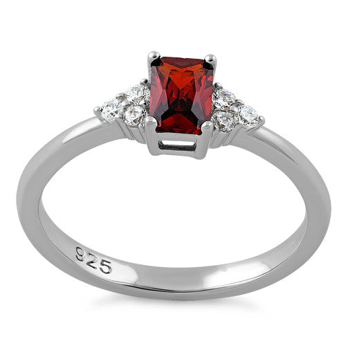 Sterling Silver Precious Emerald Cut Dark Garnet CZ Ring