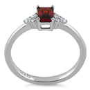 Sterling Silver Precious Emerald Cut Dark Garnet CZ Ring
