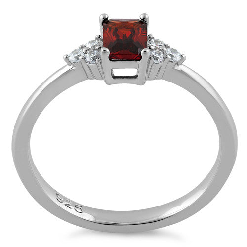 Sterling Silver Precious Emerald Cut Dark Garnet CZ Ring