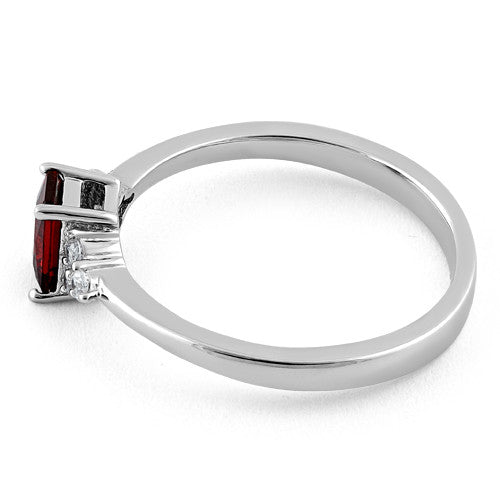 Sterling Silver Precious Emerald Cut Dark Garnet CZ Ring