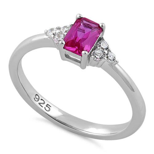 Sterling Silver Precious Emerald Cut Pink CZ Ring