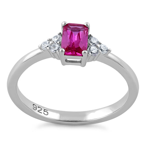 Sterling Silver Precious Emerald Cut Pink CZ Ring