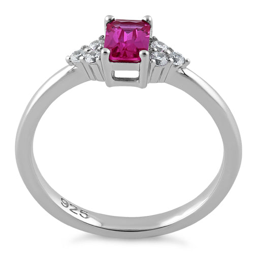 Sterling Silver Precious Emerald Cut Pink CZ Ring