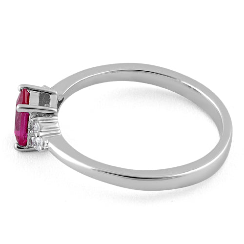 Sterling Silver Precious Emerald Cut Pink CZ Ring