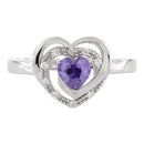Sterling Silver Precious Heart Amethyst CZ Ring