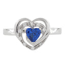 Sterling Silver Precious Heart Blue Sapphire CZ Ring