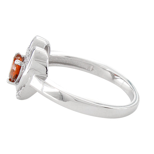 Sterling Silver Precious Heart Fire Orange CZ Ring