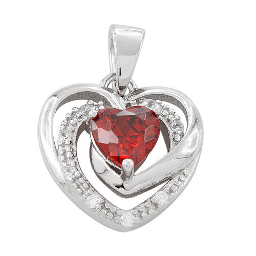 Sterling Silver Precious Heart Garnet CZ Pendant