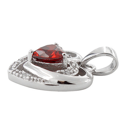 Sterling Silver Precious Heart Garnet CZ Pendant