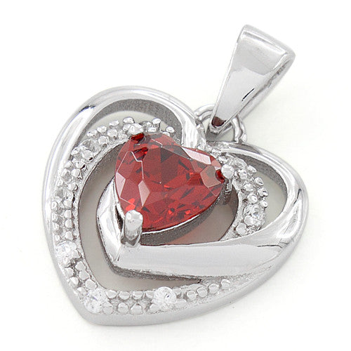 Sterling Silver Precious Heart Garnet CZ Pendant