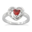 Sterling Silver Precious Heart Garnet CZ Ring