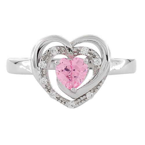 Sterling Silver Precious Heart Pink CZ Ring