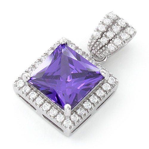 Sterling Silver Princess Cut Amethyst CZ Pendant