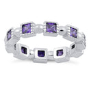 Sterling Silver Princess Cut Amethyst Eternity CZ Ring