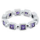 Sterling Silver Princess Cut Amethyst Eternity CZ Ring