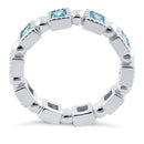 Sterling Silver Princess Cut Blue Topaz Eternity CZ Ring
