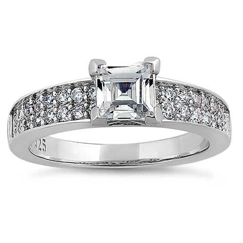 Sterling Silver Asscher Cut Clear CZ Engagement Ring