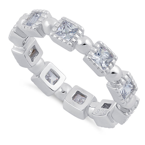 Sterling Silver Princess Cut Clear Eternity CZ Ring