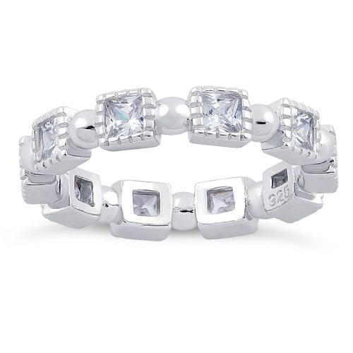 Sterling Silver Princess Cut Clear Eternity CZ Ring